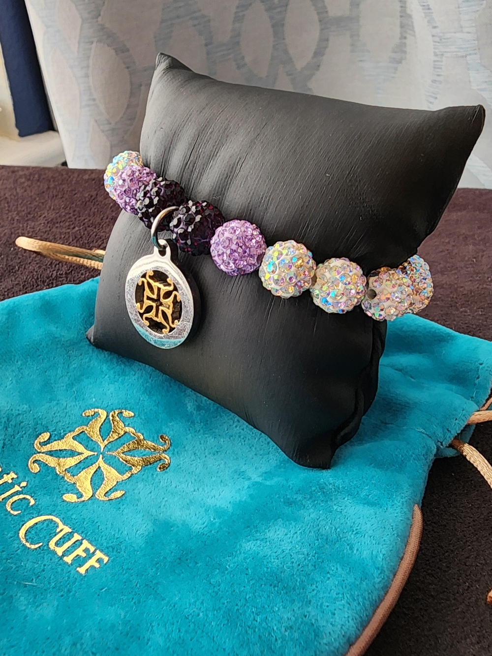 Rustic Cuff Shamballa Crystal Purple Stretch Bracelet